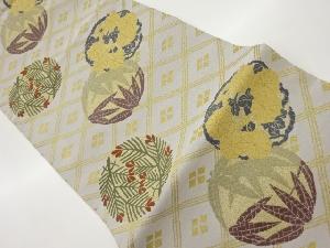 花丸文に菱模様織出し袋帯